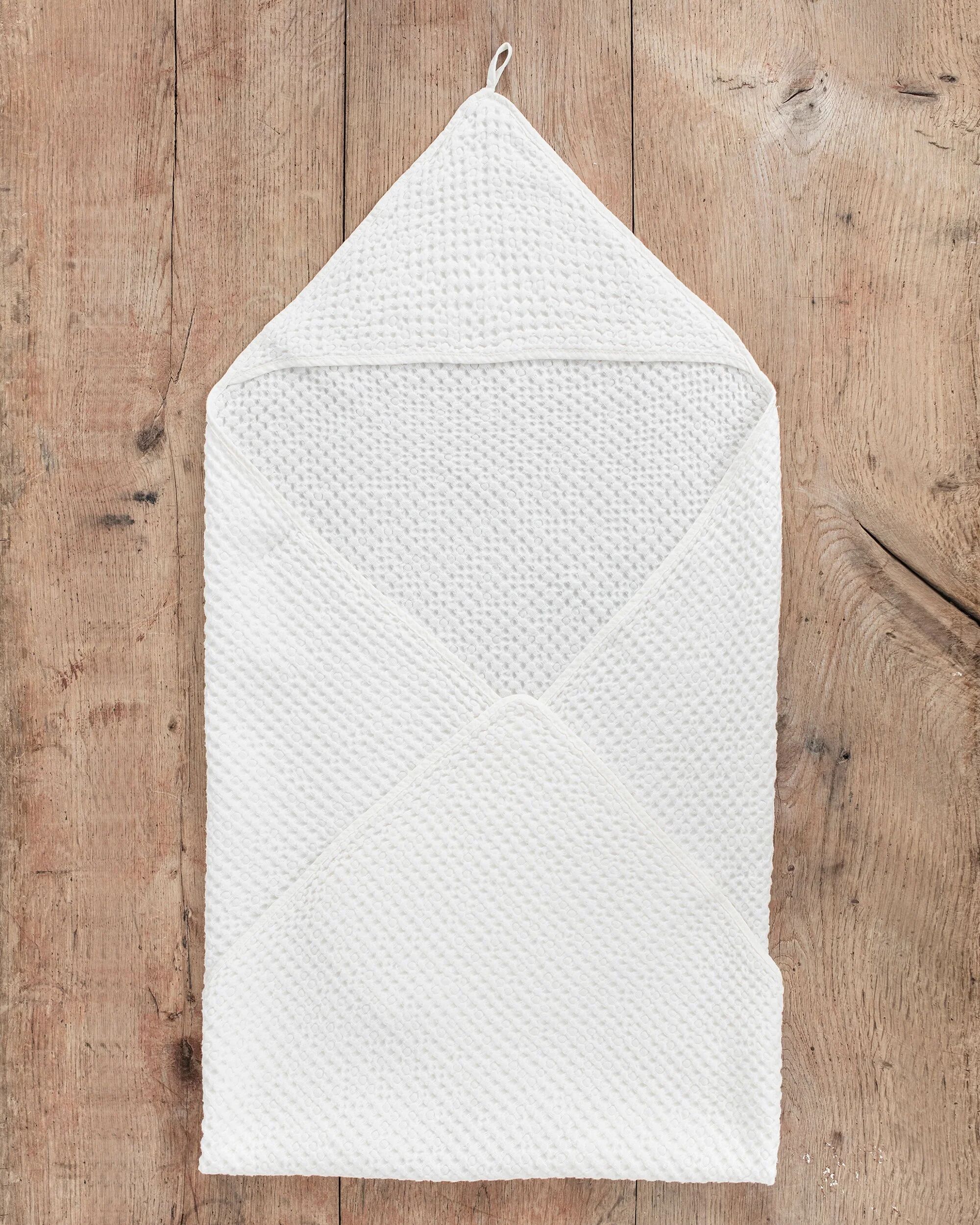 MagicLinen Hooded waffle baby towel in White