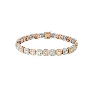 FrostNYC 14K Two Tone Diamond Cluster Tennis Bracelet / 26.91 Grams / 11.64 Carats