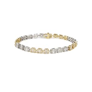 FrostNYC 14K Two Tone Diamond Baguette Tennis Bracelet / 4.21 Carats