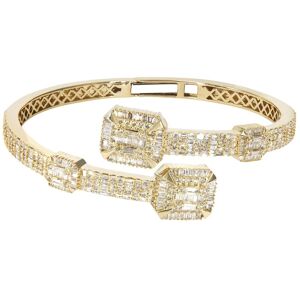 FrostNYC 14K Yellow Gold Diamond Baguette Bangle Bracelet / 29 Grams / 3.29 Carats