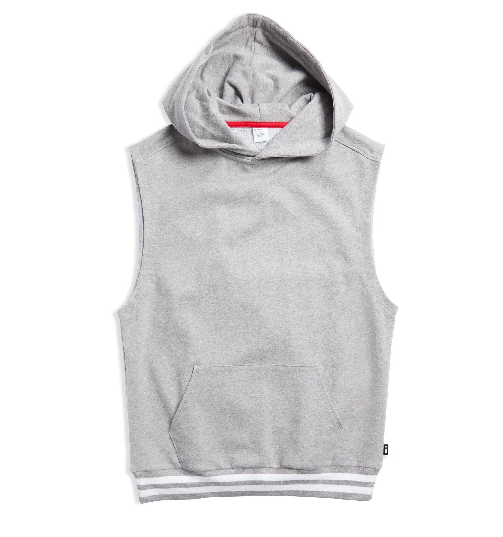 TomboyX French Terry Sleeveless Hoodie LC - Heather Gray with Striped Rib - Heather Grey with Striped Rib - Size: 4X