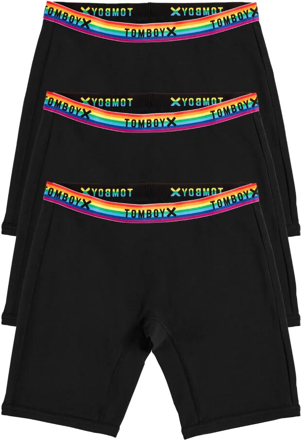 TomboyX 9" Boxer Briefs 3-Pack - Cotton Black Rainbow - Black Rainbow - Size: 6X