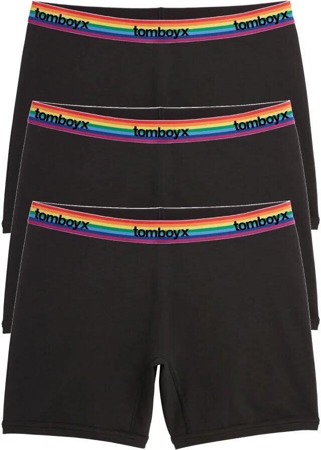 TomboyX 6" No Fly Boxer Briefs 3-Pack - Cotton Black Rainbow Logo - Black Rainbow Logo - Size: MD