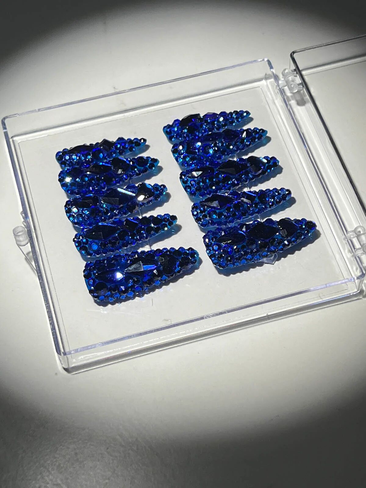 Mew Mews Fashion Royal Blue Crystal Stilleto Handmade Press On Nails