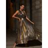 Mew Mews Fashion Kaleen One Shoulder Metallic Maxi Dress In Gold