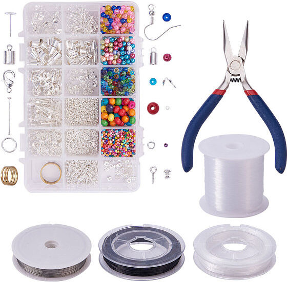 PandaHall Elite DIY Jewelry Making Kit, Glass Beads, Wood Beads and Jewelry Findings, Mixed Color, 16.5x10.8x3cm - Beadpark.com