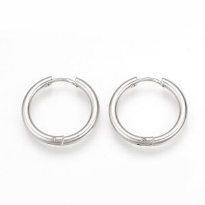 304 Stainless Steel Huggie Hoop Earrings, Ring Shape, Stainless Steel Color, 17x2.5mm, 10 Gauge, Pin: 0.8mm - Beadpark.com