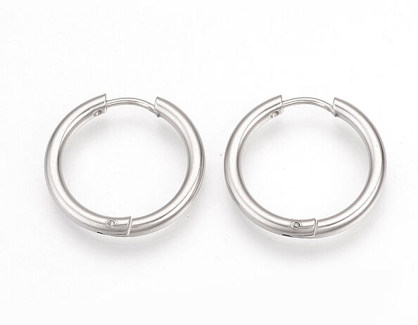 304 Stainless Steel Huggie Hoop Earrings, Ring Shape, Stainless Steel Color, 17x2.5mm, 10 Gauge, Pin: 0.8mm - Beadpark.com