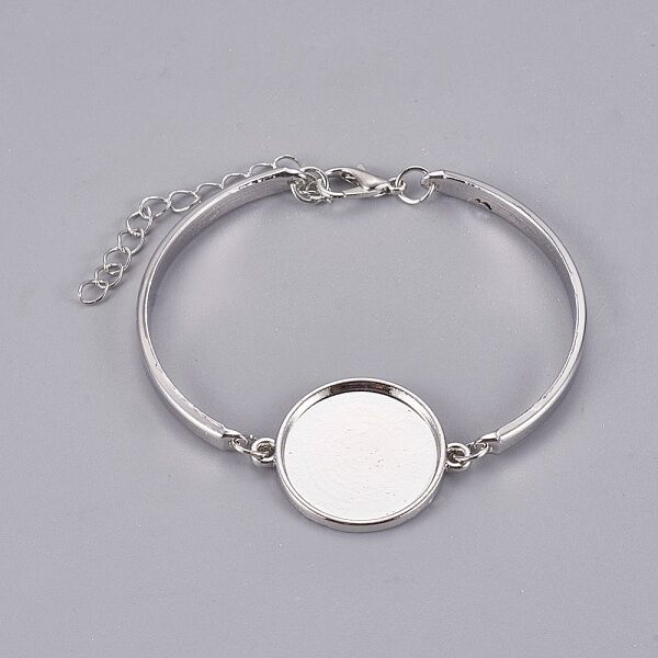 Alloy Bracelet Making, with Flat Round Cabochons Setting, Platinum, 2 inch(5~5.1cm), Tray: 20mm - Beadpark.com