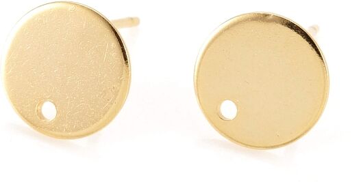 Flat Plate 201 Stainless Steel Stud Earring Findings, with 304 Stainless Steel Pin, Flat Round, Real 24K Gold Plated, 10x0.8mm, Hole: 1.5mm, Pin: 0.8mm - Beadpark.com