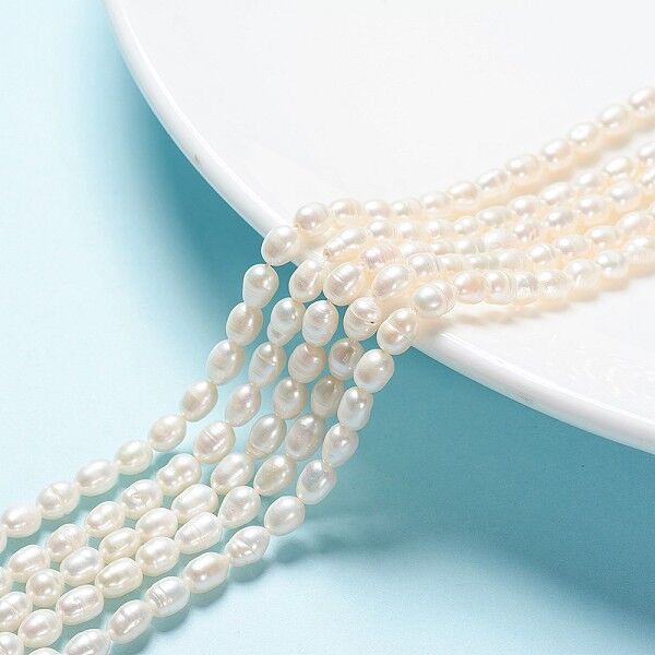 Grade A Natural Cultured Freshwater Pearl Strands, Idea for Mother's Day Gift, Rice Beads, White, 5.6~7x4~5mm, Hole: 0.8mm, about 27pcs/strand, 7.1 inch(18cm) long - Beadpark.com