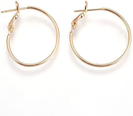 Brass Hoop Earrings, for Jewelry Making and Earring Repair, Nickel Free, Ring, Real 18K Gold Plated, 28~32x25x5.5mm, Pin: 0.7mm - Beadpark.com