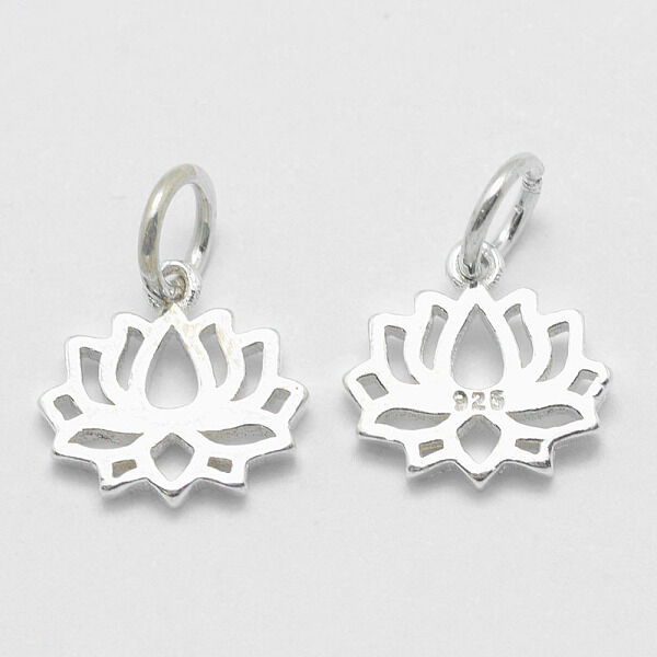 925 Sterling Silver Pendants, Lotus, Carved with 925, Silver, 11x11.5x1.5mm, Hole: 4mm - Beadpark.com