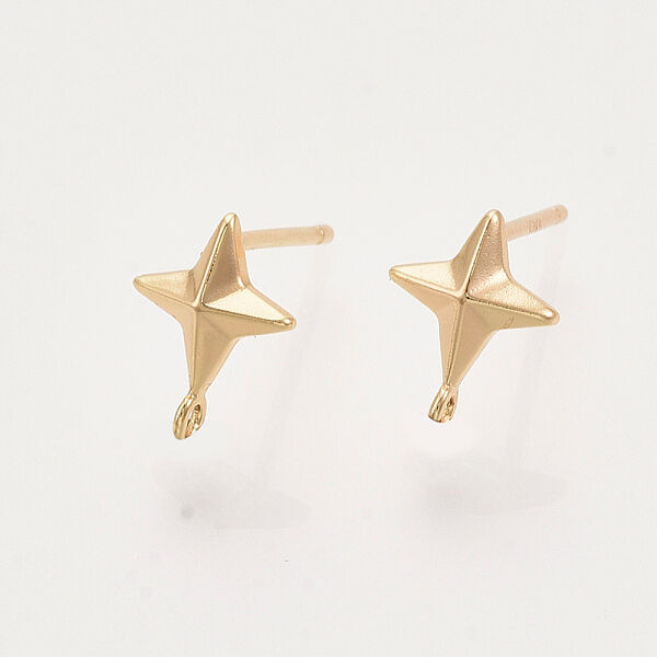 Brass Stud Earring Findings, Nickel Free, with Loop, Real 18K Gold Plated, Star, Star: 9.5x7mm, Hole: 0.9mm, Pin: 0.8mm - Beadpark.com