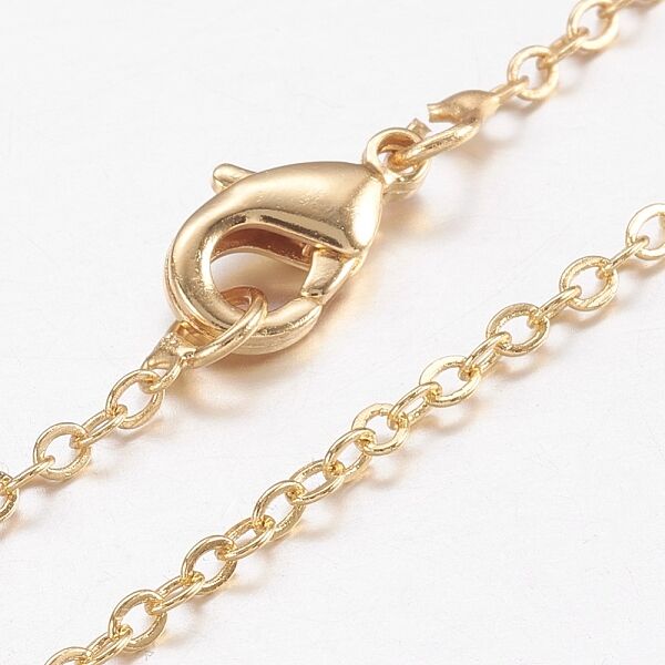 Brass Chain Necklaces, Cross/Rolo Chain, with Lobster Claw Clasps, Real 18K Gold Plated, 17.5 inch(44.5cm) - Beadpark.com