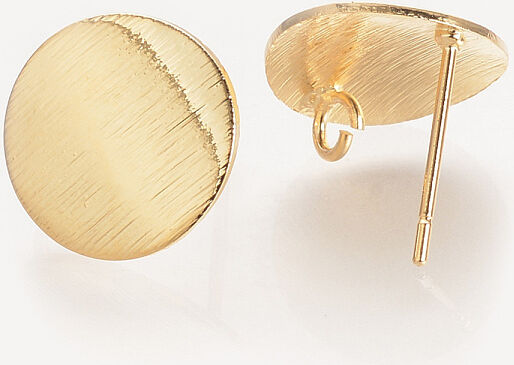 Brass Ear Stud Findings, with Loop, Flat Round, Nickel Free, Real 18K Gold Plated, 12mm, Hole: 2mm, pin: 0.5mm - Beadpark.com