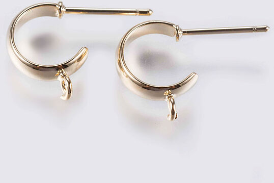 Brass Stud Earring Findings, Half Hoop Earrings, with Loop and Steel Pins, Long-Lasting Plated, Nickel Free, Real 18K Gold Plated, Golden, 13x3mm, Hole: 1.5mm, Pin: 0.8mm - Beadpark.com