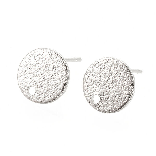Hammered Brass Stud Earring Findings, Flat Round, Nickel Free, Real Platinum Plated, 10mm, Hole: 1mm, Pin: 0.6mm - Beadpark.com