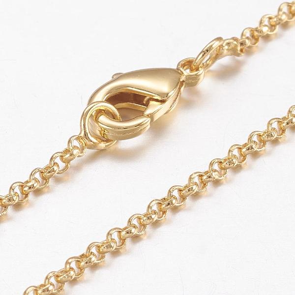 Brass Chain Necklaces, Cross/Rolo Chain, with Lobster Claw Clasps, Real 18K Gold Plated, 17.4 inch(44.3cm), 1.5mm - Beadpark.com
