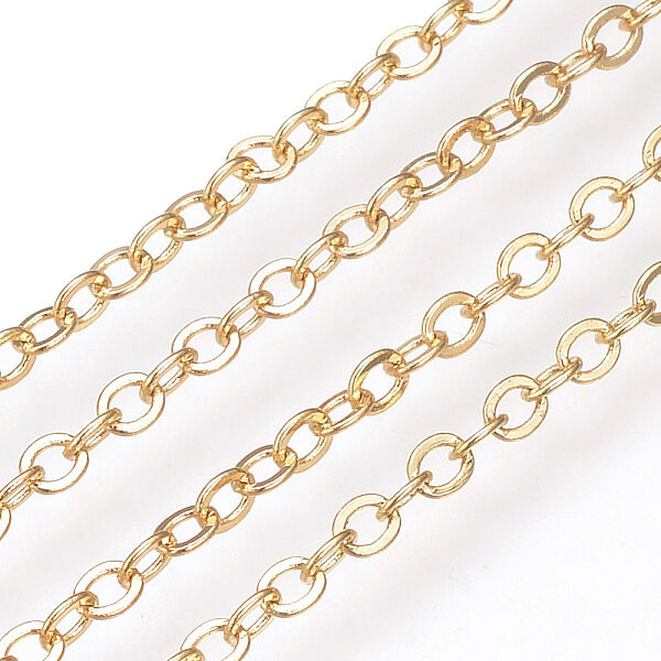 Brass Cable Chains, Soldered, with Spool, Flat Oval, Nickel Free, Real 18K Gold Plated, 3.4x2.8x0.4x0.6mm, about 98.42 Feet(30m)/roll - Beadpark.com