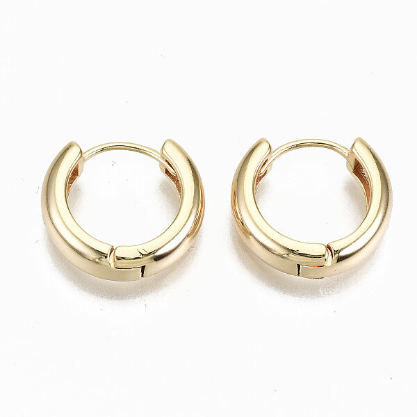 Brass Huggie Hoop Earrings, with 925 Sterling Silver Pins, Nickel Free, Ring, Real 18K Gold Plated, 18x5mm, Pin: 0.9mm - Beadpark.com