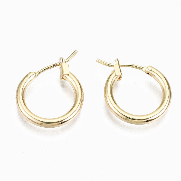 Brass Hoop Earrings, with 925 Sterling Silver Pins, Nickel Free, Ring, Real 18K Gold Plated, 15x2mm, Pin: 0.7mm - Beadpark.com