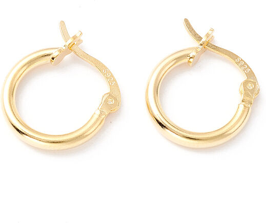 925 Sterling Silver Hoop Earrings, Chunky Small Huggie Hoop Earrings for Women, Golden, 14x13x2mm, Pin: 0.5x1mm - Beadpark.com