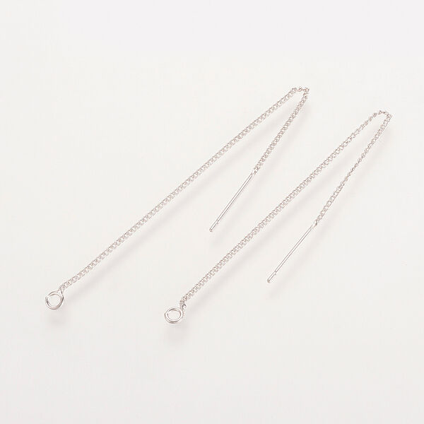Brass Stud Earring Findings, with 925 Sterling Silver Pins, Ear Threads, Nickel Free, Real Platinum Plated, 82~85x1mm, Pin: 0.5mm - Beadpark.com
