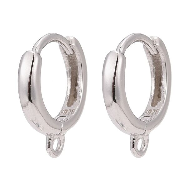 925 Sterling Silver Hoop Earrings, Carved with 925, Platinum, 14x12x2.5mm, Hole: 1mm - Beadpark.com