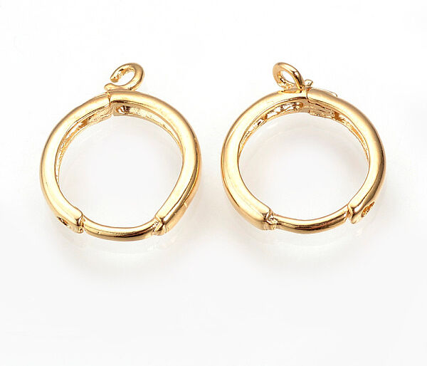 Brass Huggie Hoop Earring Findings, with Horizontal Loop, Nickel Free, Real 18K Gold Plated, 17x13.5x2mm, Hole: 1.5mm, Pin: 1mm - Beadpark.com