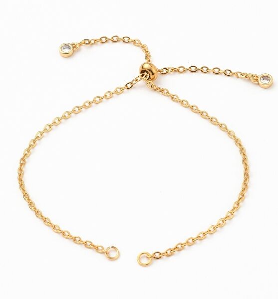 Adjustable 304 Stainless Steel Cable Chain Slider Bracelet/Bolo Bracelets Making, with Brass Cubic Zirconia Charms, Golden, Single Chain Length: about 5-1/4 inch(13.3cm) - Beadpark.com