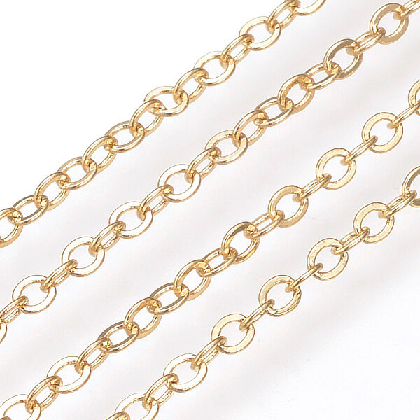 Brass Cable Chains, Soldered, with Spool, Flat Oval, Real 18K Gold Plated, 1.5x1.1x0.3mm, about 98.42 Feet(30m)/roll - Beadpark.com