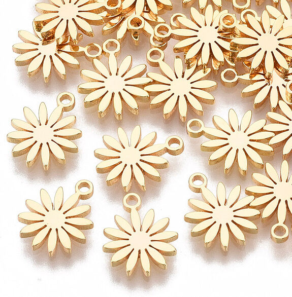 Brass Charms, Nickel Free, Flower, Real 18K Gold Plated, 10x8x1mm, Hole: 1mm - Beadpark.com