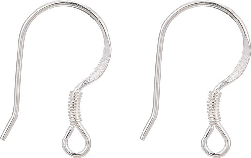 925 Sterling Silver Earring Hooks, Silver, 15.5x14.5mm, Hole: 2mm, Pin: 0.8mm - Beadpark.com