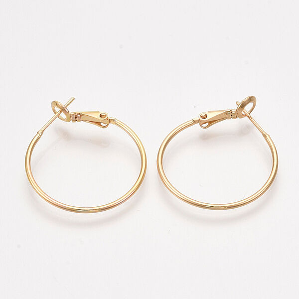 Brass Hoop Earrings Findings, Real 18K Gold Plated, 20 Gauge, 30x25x1.5mm, Pin: 0.8mm - Beadpark.com