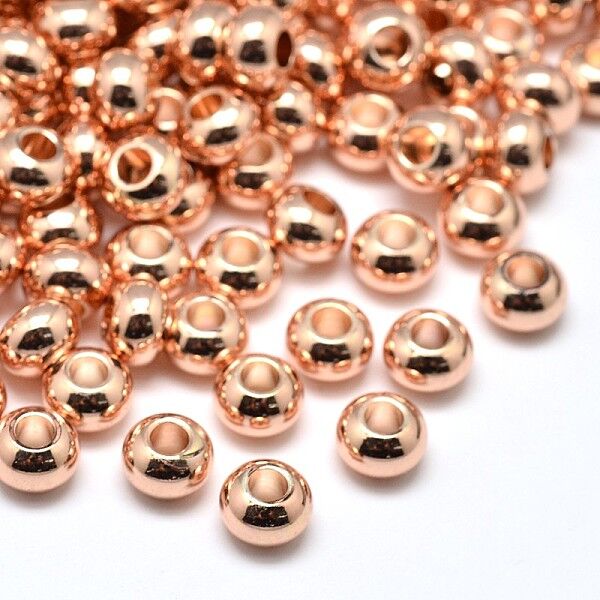 Brass Flat Round Spacer Beads, Lead Free & Cadmium Free, Rose Gold, 6x3mm, Hole: 2mm - Beadpark.com