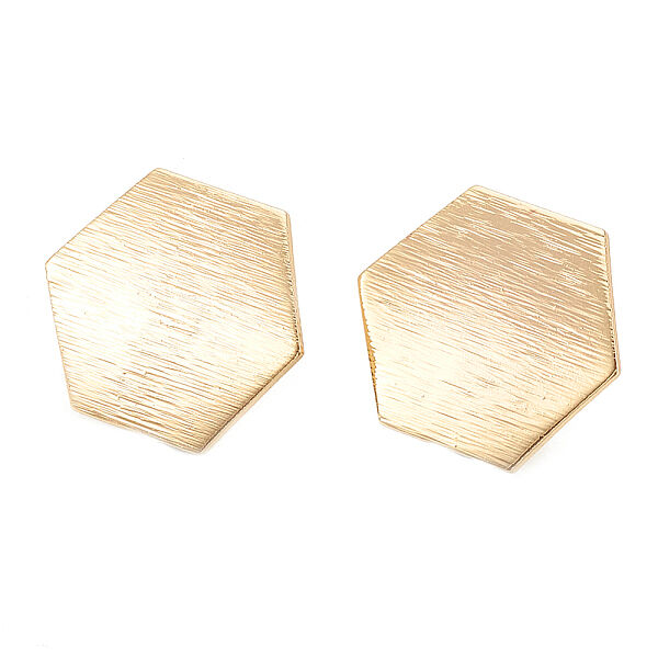 Brass Stud Earrings Findings, with Loop, Hexagon, Nickel Free, Real 18K Gold Plated, 16x18.5mm, Hole: 1.5mm, Pin: 0.6mm - Beadpark.com