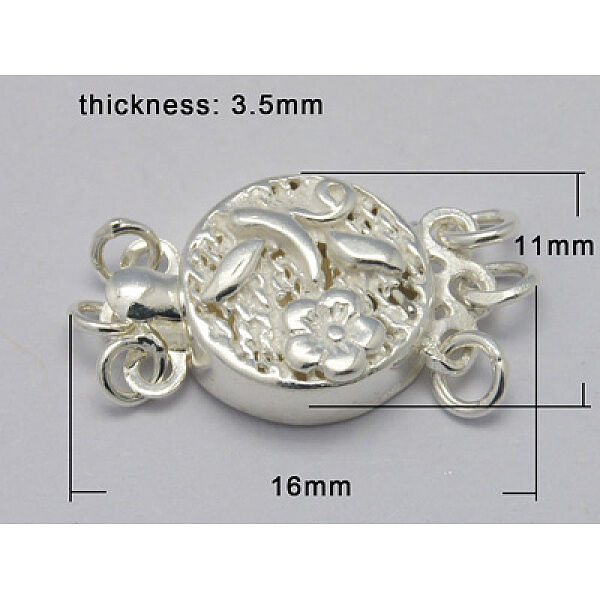 925 Sterling Silver Box Clasps, Flower, Silver, 16x11x3.5mm, Hole: 2mm - Beadpark.com