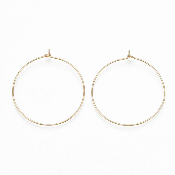Brass Hoop Earrings Findings, Wine Glass Charms, Real 18K Gold Plated, 22 Gauge, 44.5x41x4mm, Pin: 0.6mm - Beadpark.com