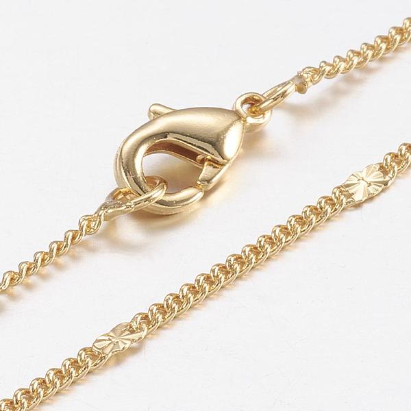 Brass Chain Necklaces, Curb Chain, with Lobster Claw Clasps, Real 18K Gold Plated, 17.7 inch(45cm) - Beadpark.com