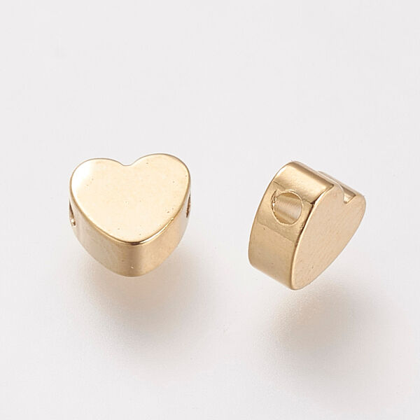 Brass Beads, Nickel Free, Real 18K Gold Plated, Heart, 5.5x6x3mm, Hole: 1mm - Beadpark.com