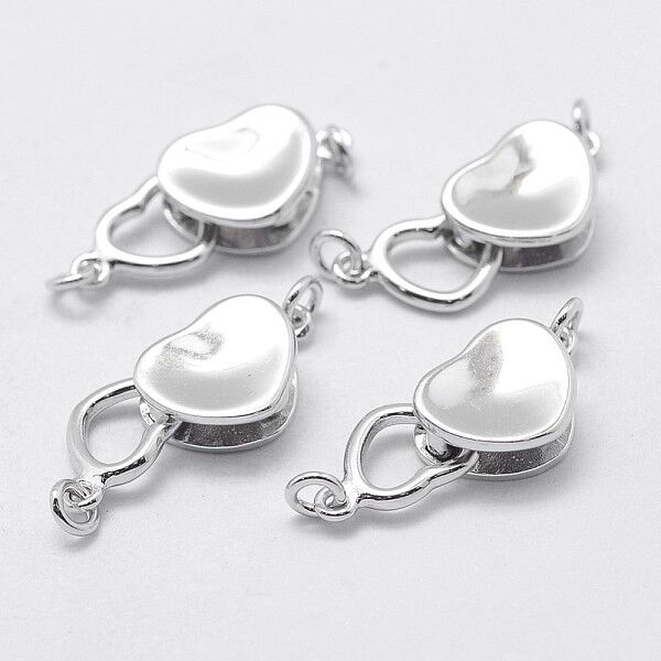 925 Sterling Silver Box Clasps, Carved 925, Heart, Platinum, 23x8x4mm, Hole: 2mm - Beadpark.com