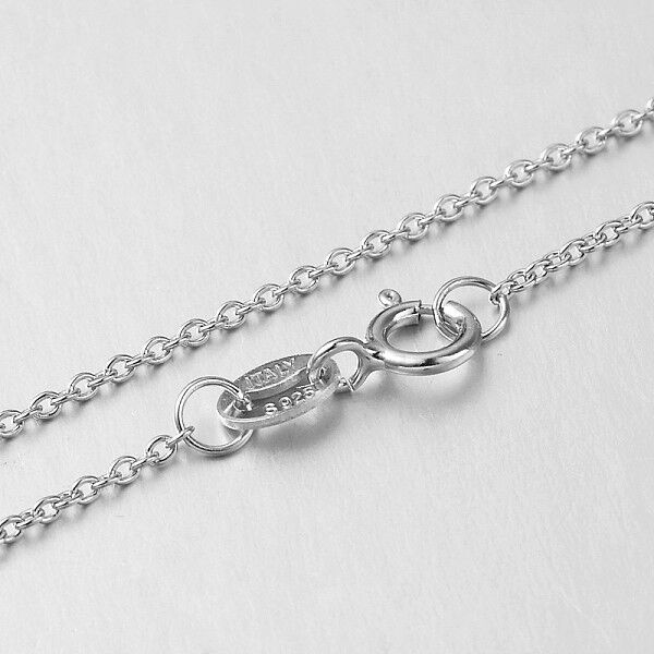 Electroplated 925 Sterling Silver Cable Chain Necklaces, with Spring Ring Clasps, Thin Chain, Platinum, 18 inchx1mm - Beadpark.com