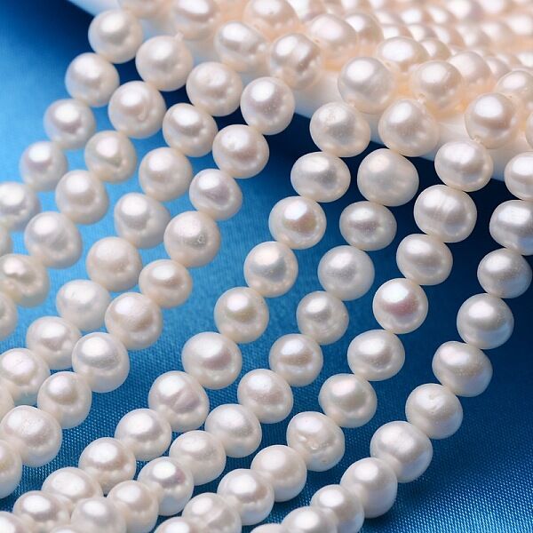 Natural Cultured Freshwater Pearl Beads Strands, Round, Creamy White, 5~6mm, Hole: 0.8mm, about 78pcs/strand, 15.7inch - Beadpark.com