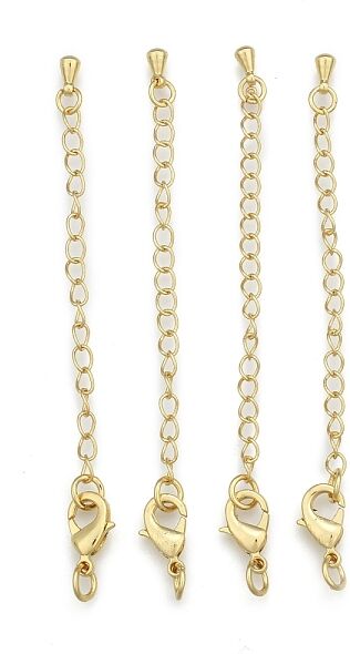 Long-Lasting Plated Brass Chain Extender, with Lobster Claw Clasps and Bead Tips, Real 24K Gold Plated, 12x7x3mm, Hole: 3.5mm, Extend Chain: 65mm, ring: 5x1mm - Beadpark.com