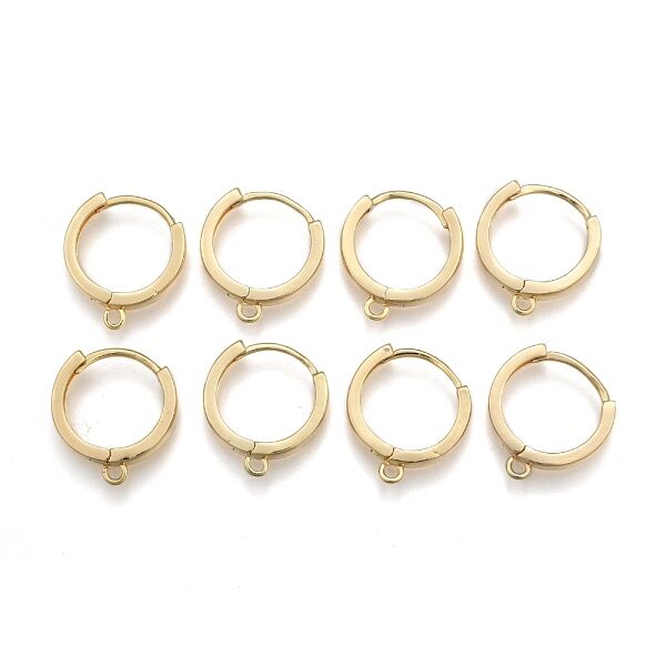 Brass Huggie Hoop Earring Findings, Nickel Free, Real 18K Gold Plated, 16.5x14.5x3.5mm, Hole: 1.5mm, Pin: 1mm - Beadpark.com