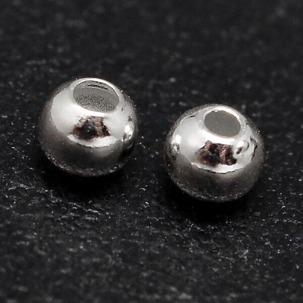 Round 925 Sterling Silver Beads, Silver, 3mm, Hole: 0.9~1.1mm, about 377pcs/20g - Beadpark.com