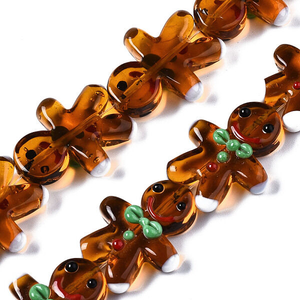 Handmade Lampwork Beads Strands, Gingerbread Man, Saddle Brown, 27~28x21~23x7~8mm, Hole: 1.4~1.6mm, about 20pcs/strand, 20.08 inch(51cm) - Beadpark.com