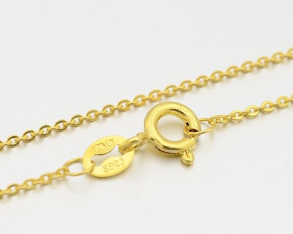 925 Sterling Silver Cable Chain Necklaces, with Spring Ring Clasps, Golden, 18 inch, 1.2mm - Beadpark.com