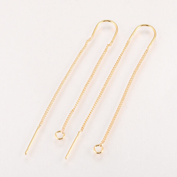 Brass Stud Earring Findings, with Loop, Ear Threads, Nickel Free, Real 18K Gold Plated, 103mm, Hole: 2mm, Pin: 0.8mm - Beadpark.com